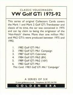 2002 Golden Era Classic Volkswagen VW Golf GTI 1975-92 #NNO Classic Volkswagen VW Golf GTI 1975-92 Back