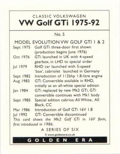 2002 Golden Era Classic Volkswagen VW Golf GTI 1975-92 #5 Golf Gti MK2 16V Back