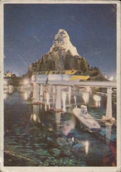 1965 Donruss Disneyland (Blue Back) #6 Three of Disneyland's Most Popular Attractions - The Matterhorn Mountain, Disneyland Alweg Monorail and the Submarine Voyage Front