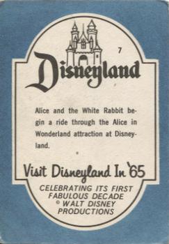 1965 Donruss Disneyland (Blue Back) #7 Alice and the White Rabbit Begin a Ride Through the Alice and Wonderland Attraction at Disneyland Back