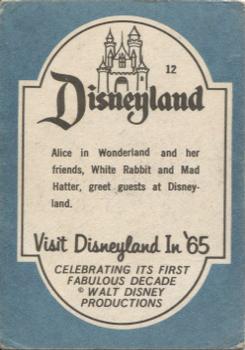 1965 Donruss Disneyland (Blue Back) #12 Alice in Wonderland and Her Friends, White Rabbit and Mad Hatter, Greet Guests at Disneyland Back