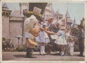 1965 Donruss Disneyland (Blue Back) #12 Alice in Wonderland and Her Friends, White Rabbit and Mad Hatter, Greet Guests at Disneyland Front
