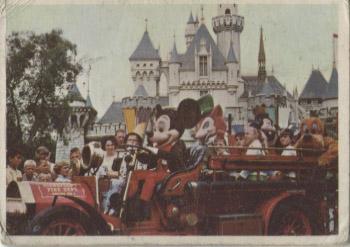 1965 Donruss Disneyland (Blue Back) #27 Mickey Mouse and His Dog Pluto Take a Ride on Disneyland Fire Engine Front