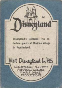 1965 Donruss Disneyland (Blue Back) #33 Disneyland's Gonzales Trio Entertain Guests at Mexican Village in Frontierland Back