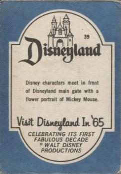 1965 Donruss Disneyland (Blue Back) #39 Disney Characters Meet in Front of Disneyland Main Gate with a Flower Portrait of Mickey Mouse Back