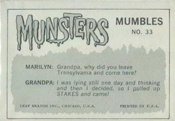 1964 Leaf Munsters #33 This is the way Grandpa kisses. Back