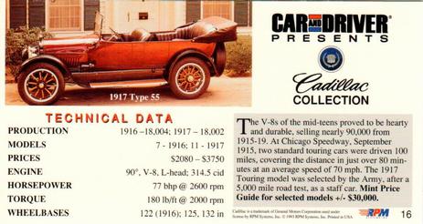 1993 RPM Car and Driver Cadillac Collection #16 1916 Type 53 Back
