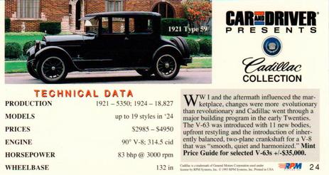 1993 RPM Car and Driver Cadillac Collection #24 1924 V63 Back