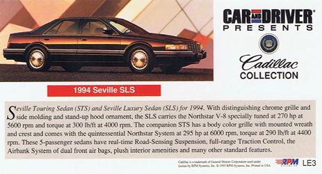 1993 RPM Car and Driver Cadillac Collection #LE3 1994 Seville STS Back
