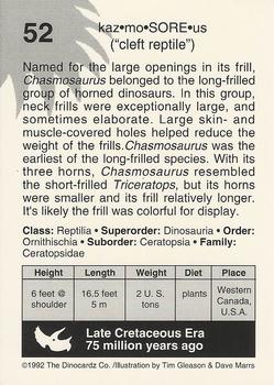 1992 DinoCardz #52 Chasmosaurus Back