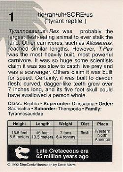 1992 DinoCardz #1 Tyrannosaurus Back