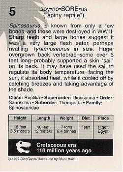 1992 DinoCardz #5 Spinosaurus Back