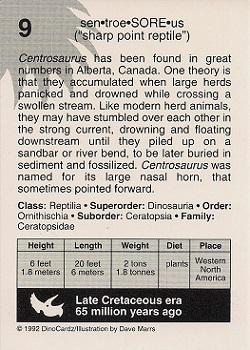 1992 DinoCardz #9 Centrosaurus Back