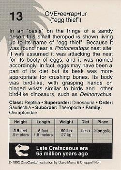 1992 DinoCardz #13 Oviraptor Back