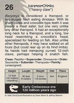 1992 DinoCardz #26 Baryonyx Back