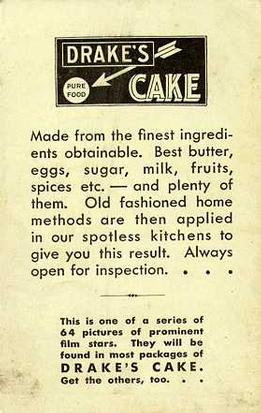 1932 Drake's Cake Movie Stars (D32) #44 Tom Keene Back