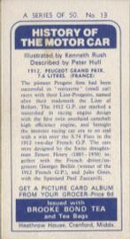 1968 Brooke Bond History Of The Motor Car #13 1912 Peugeot Grand Prix, 7.6 Litres Back