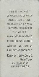 1888 Kinney Tobacco Military (N224) #NNO Staff Orderly- Sweden 1886 Back