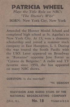 1953 Bowman Television and Radio Stars of the NBC (R701-15) #18 Patricia Wheel Back