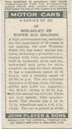1936 Player's Motor Cars A Series #49 Wolseley 25 Super Six Saloon Back