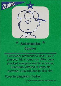 1991 Ziploc Peanuts All-Stars #7 Schroeder Back