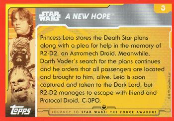 2015 Topps Star Wars Journey to the Force Awakens (UK version) #3 Leia stores message in Artoo Back