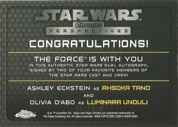 2015 Topps Chrome Star Wars Perspectives Jedi vs. Sith - Autographs Dual #NNO1 Ashley Eckstein / Olivia D'Abo Back