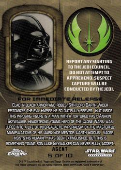 2015 Topps Chrome Star Wars Perspectives Jedi vs. Sith - Sith Fugitives #5 Darth Vader Back