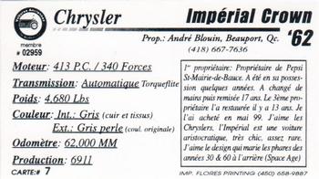 2000 VAQ Voitures Anciennes du Québec #7 Chrysler Impérial Crown 1962 Back