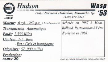2000 VAQ Voitures Anciennes du Québec #20 Hudson Wasp 1953 Back