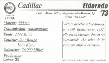 2000 VAQ Voitures Anciennes du Québec #25 Cadillac Eldorado 1973 Back