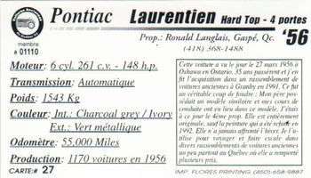 2000 VAQ Voitures Anciennes du Québec #27 Pontiac Laurentien 1956 Back