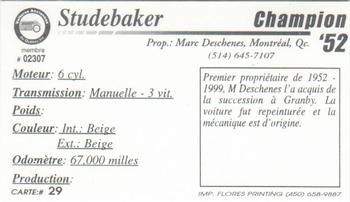 2000 VAQ Voitures Anciennes du Québec #29 Studebaker Champion 1952 Back