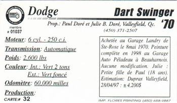 2000 VAQ Voitures Anciennes du Québec #32 Dodge Dart Swinger 1970 Back