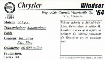 2000 VAQ Voitures Anciennes du Québec #33 Chrysler Windsor 1964 Back