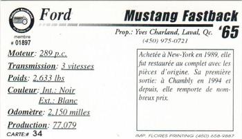 2000 VAQ Voitures Anciennes du Québec #34 Ford Mustang Fastback 1965 Back