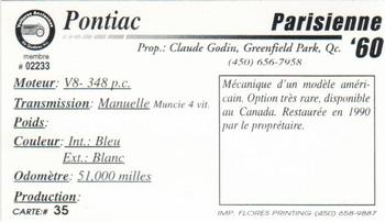 2000 VAQ Voitures Anciennes du Québec #35 Pontiac Parisienne 1960 Back