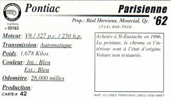 2000 VAQ Voitures Anciennes du Québec #42 Pontiac Parisienne 1962 Back