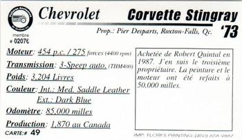 2000 VAQ Voitures Anciennes du Québec #49 Corvette Stingray 1973 Back