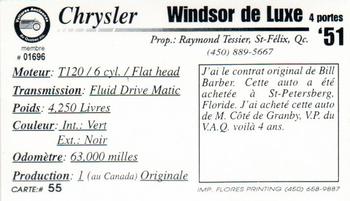 2000 VAQ Voitures Anciennes du Québec #55 Chrysler Windsor de Luxe 1951 Back