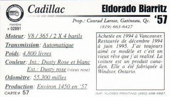 2000 VAQ Voitures Anciennes du Québec #57 Cadillac Eldorado Biarritz 1957 Back
