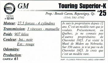 2000 VAQ Voitures Anciennes du Québec #61 Touring Superior-K 1925 Back