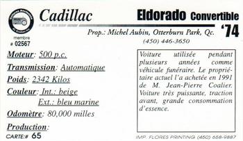 2000 VAQ Voitures Anciennes du Québec #65 Cadillac Eldorado 1974 Back