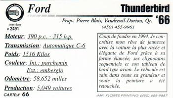 2000 VAQ Voitures Anciennes du Québec #66 Ford Thunderbird 1966 Back