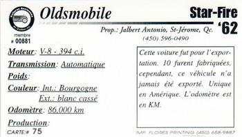 2000 VAQ Voitures Anciennes du Québec #75 Oldsmobile Star-Fire 1962 Back