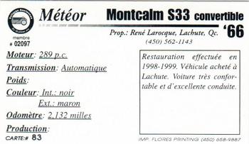 2000 VAQ Voitures Anciennes du Québec #83 Météor Montcalm S33 1966 Back