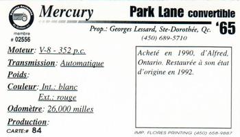 2000 VAQ Voitures Anciennes du Québec #84 Mercury Park Lane 1965 Back