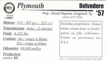 2000 VAQ Voitures Anciennes du Québec #85 Plymouth Belvedere 1957 Back