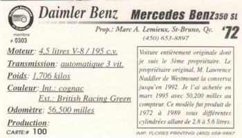 2000 VAQ Voitures Anciennes du Québec #100 Mercedes Benz 350 SL 1972 Back