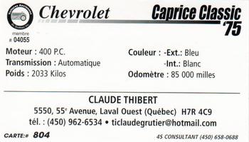 2000 VAQ Voitures Anciennes du Québec #804 Chevrolet Caprice Classic 1975 Back